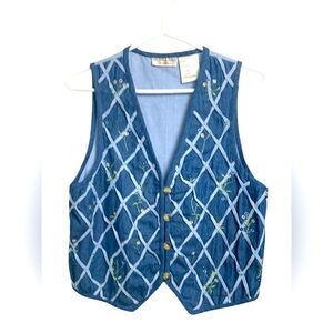 Victoria Jones Petite Vest w Embellishments & Embroidery, 100% cotton, buttons